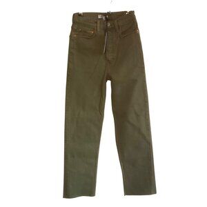 Re/Done 70s Ultra High Rise Stove Pipe Jeans Size 24 Olive Green Denim vintage